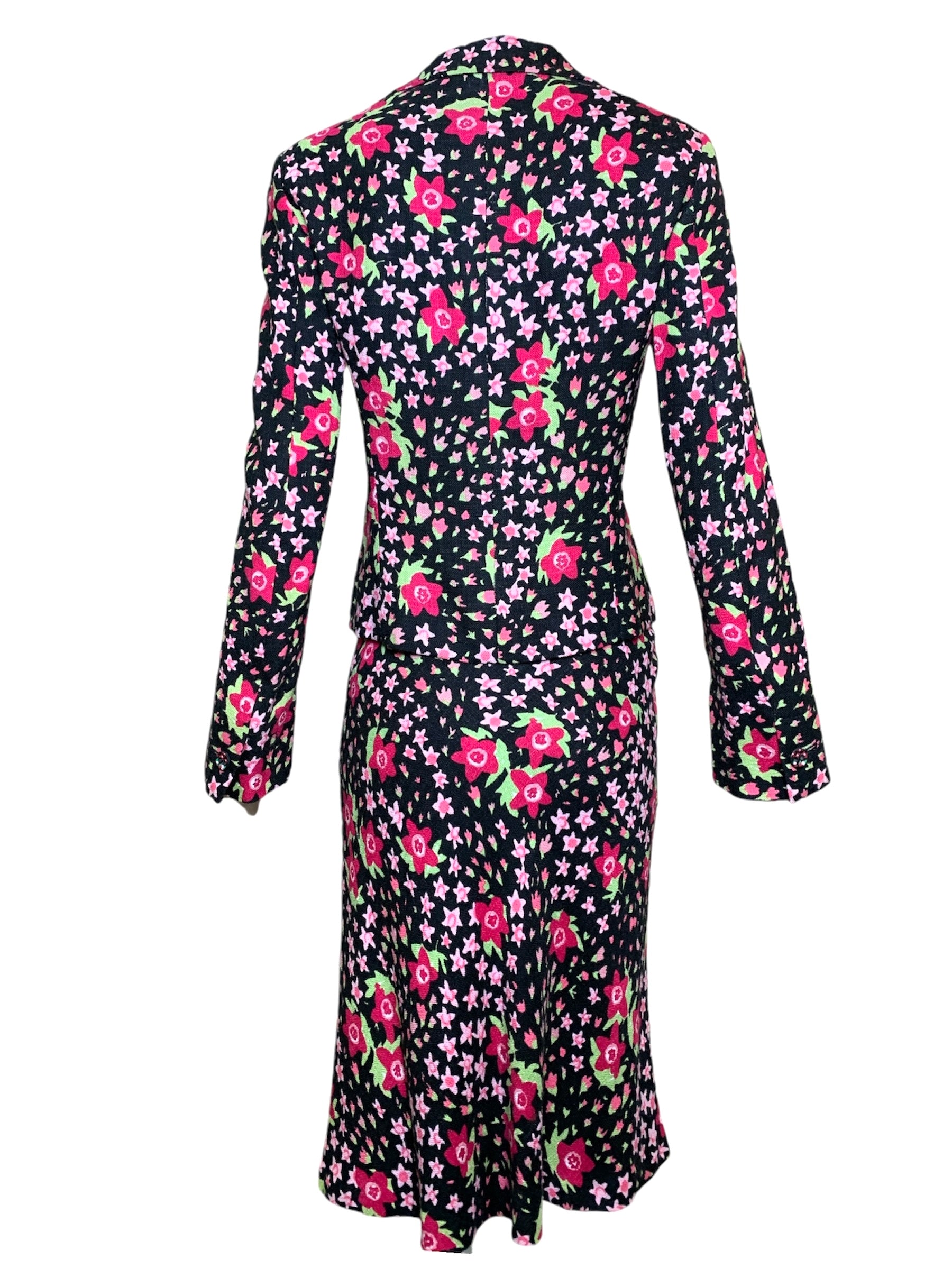 Moschino 2000's Black and Pink Floral Skirt Suit, side