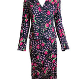 Moschino 2000's Black and Pink Floral Skirt Suit