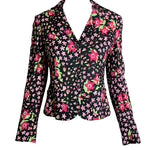 Moschino 2000's Black and Pink Floral Skirt Suit, jacket