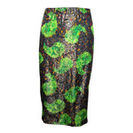 Galanos 1980's Acid Green Lamé Silk Jacquard Paisley Blouson Skirt Ensemble, skirt