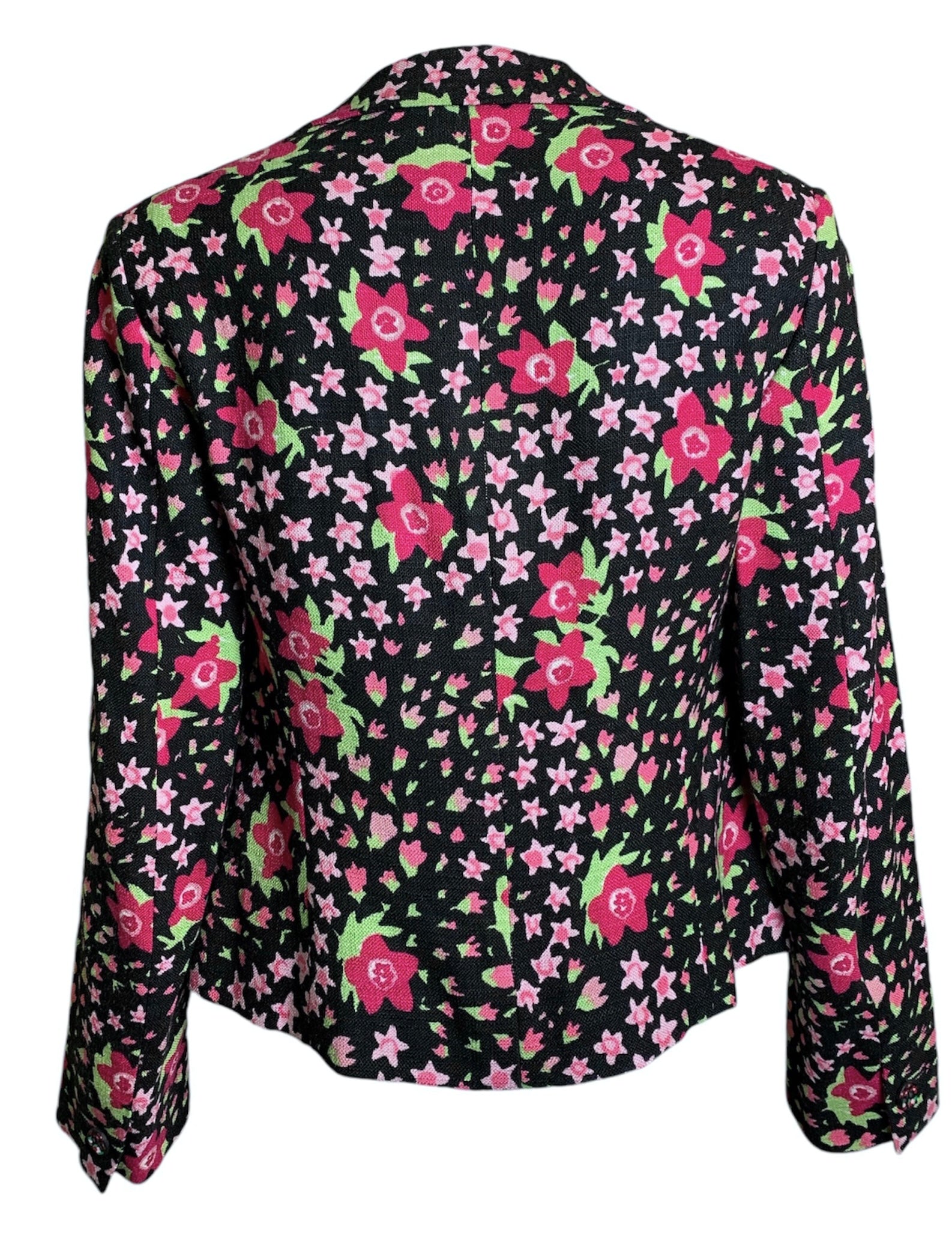 Moschino 2000's Black and Pink Floral Skirt Suit, jacket back