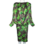 Galanos 1980's Acid Green Lamé Silk Jacquard Paisley Blouson Skirt Ensemble