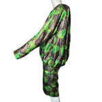Galanos 1980's Acid Green Lamé Silk Jacquard Paisley Blouson Skirt Ensemble, side 2