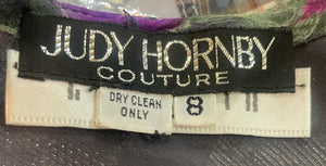  Judy Hornby 80s Dove Grey Floral Chiffon Layered Dress LABEL 6 of 6