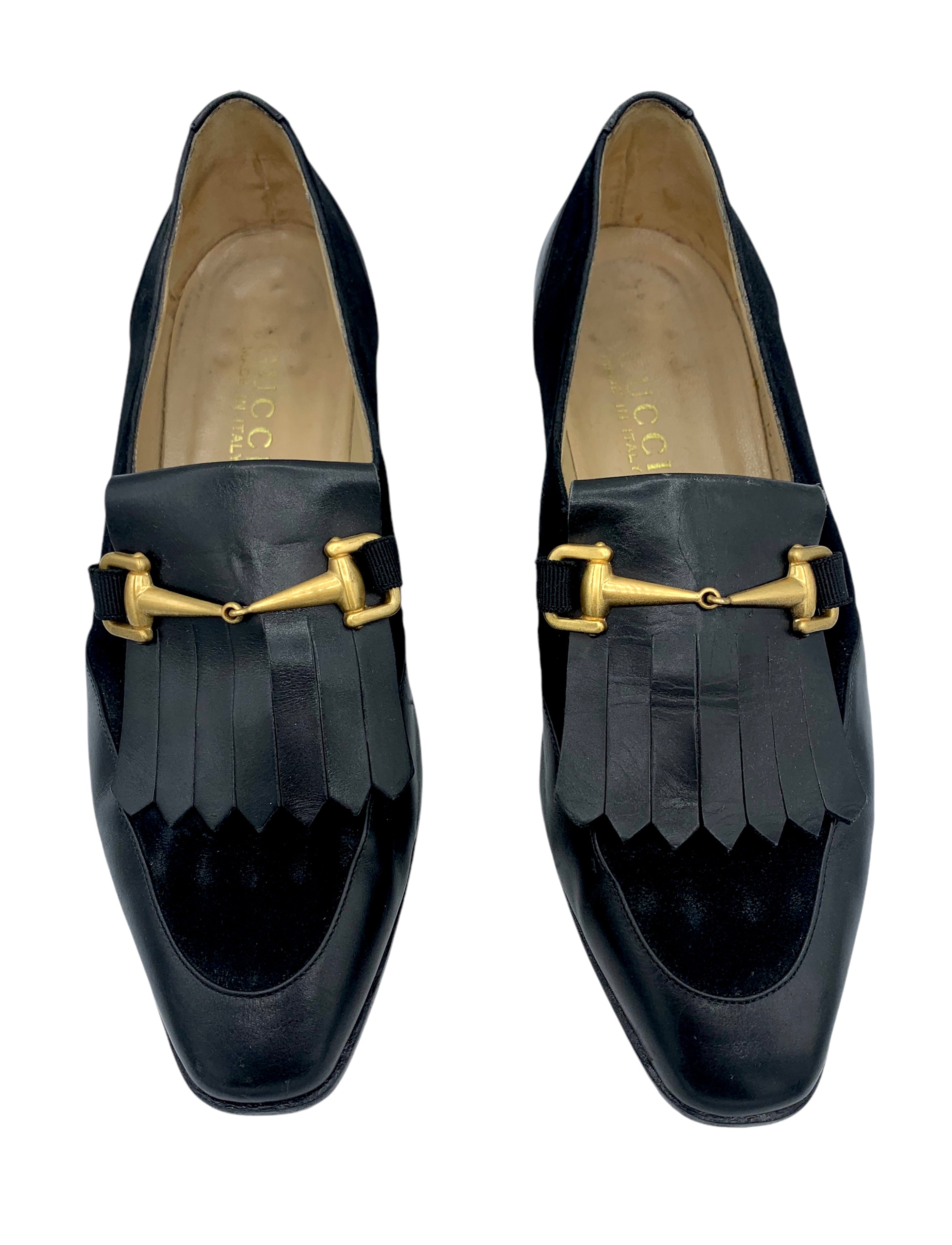 Gucci Black Leather & Suede Marmont Fringe Loafers  TOP 3/11