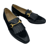 Gucci Black Leather & Suede Marmont Fringe Loafers  FRONT SIDE ANGLED 2/11