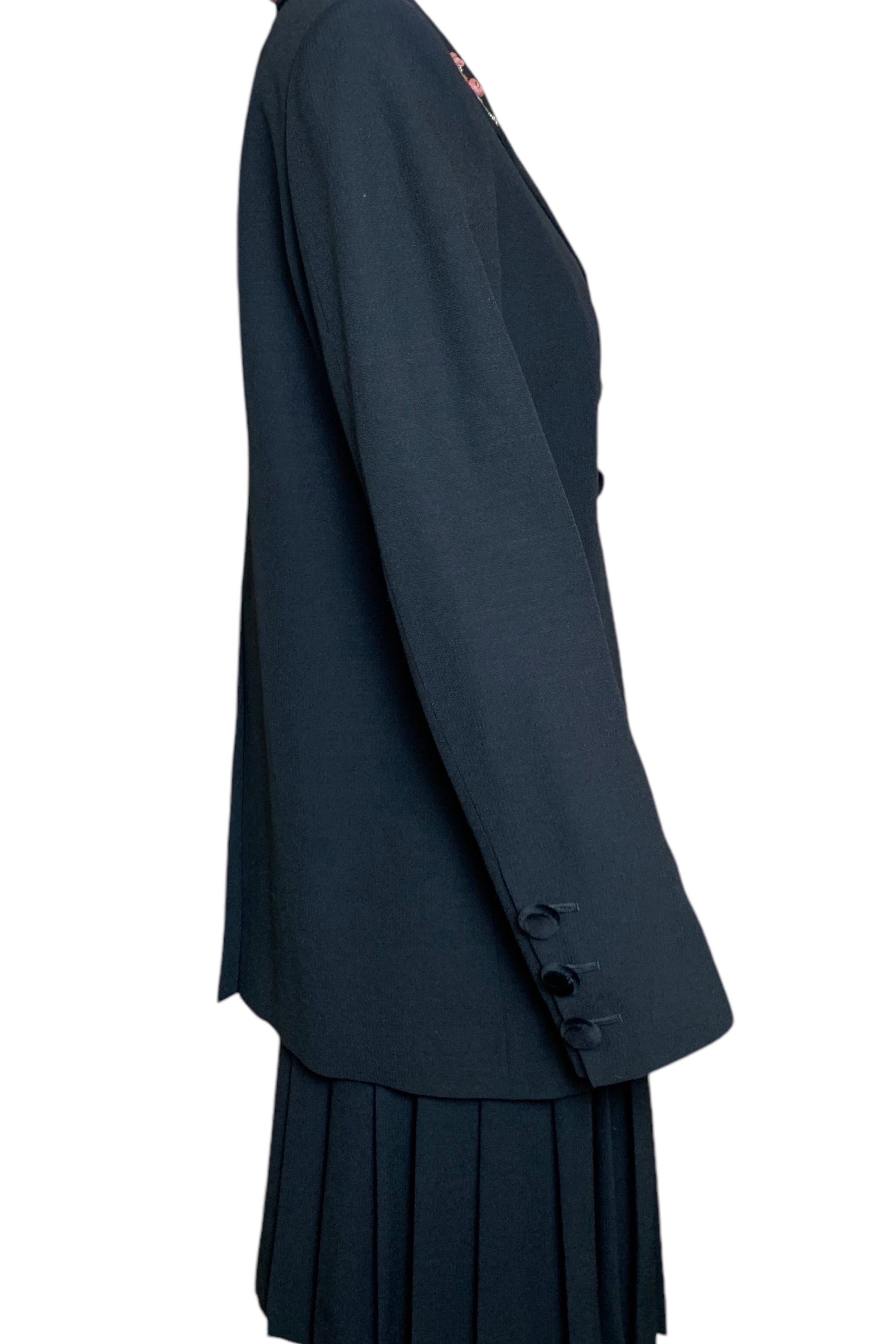 Blumarine Floral Embroidered Black Pleated Skirt Suit Ensemble SIDE PHOTO ENSEMBLE 2 OF 13