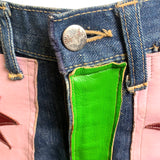 60s Wrangler Jeans with Abstract Technicolor Leather Patchwork WRANGLER EMBLEM 9 OF 9