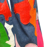 60s Wrangler Jeans with Abstract Technicolor Leather Patchwork LEG DETAIL 7 OF 9