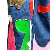 60s Wrangler Jeans with Abstract Technicolor Leather Patchwork BELL BOTTOM EXTENSION PHOTO 8 OF 9