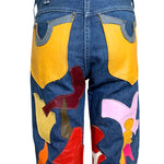 60s Wrangler Jeans with Abstract Technicolor Leather Patchwork BACK DETAIL PHOTO 5 OF 9