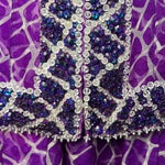 Galanos S/S 1984 Purple Silk Chiffon Jacquard Giraffe Print Beaded Skirt Ensemble, bead trim 2