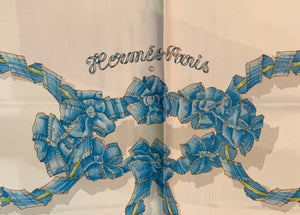 Hermes 1986 'Le Sacre du Printemps" Ivory & Blue Silk Scarf SIGNATURE 4 of 4