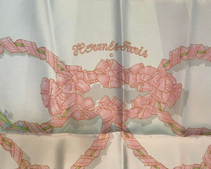 Hermes 1986 'Le Sacre du Printemps' Spring Pink & White Silk Scarf SIGNATURE 4 of 4