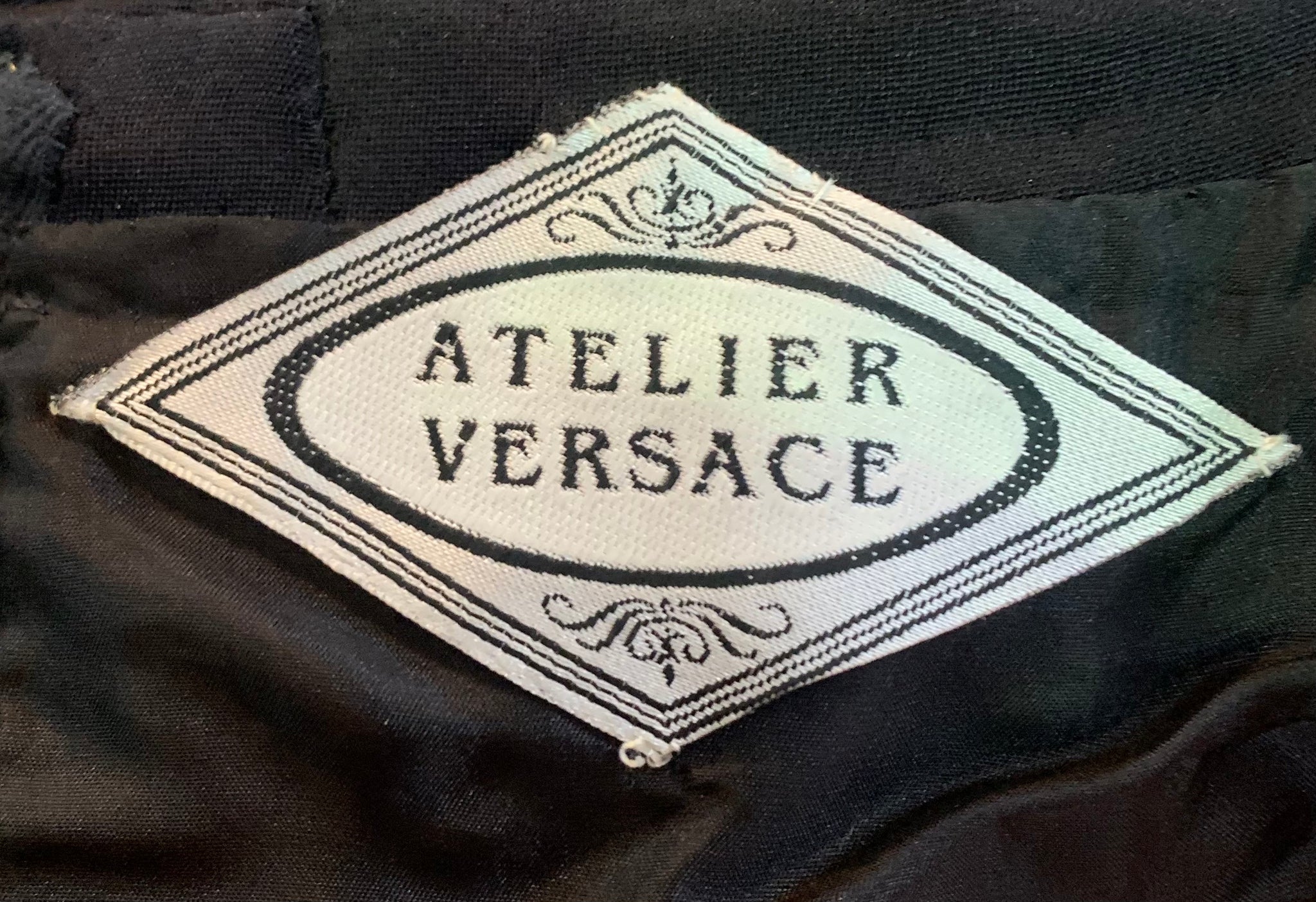 Atelier Versace 90s Lifetime Gianni Versace Black Silk Goddess Halter Gown LABEL 4 of 4