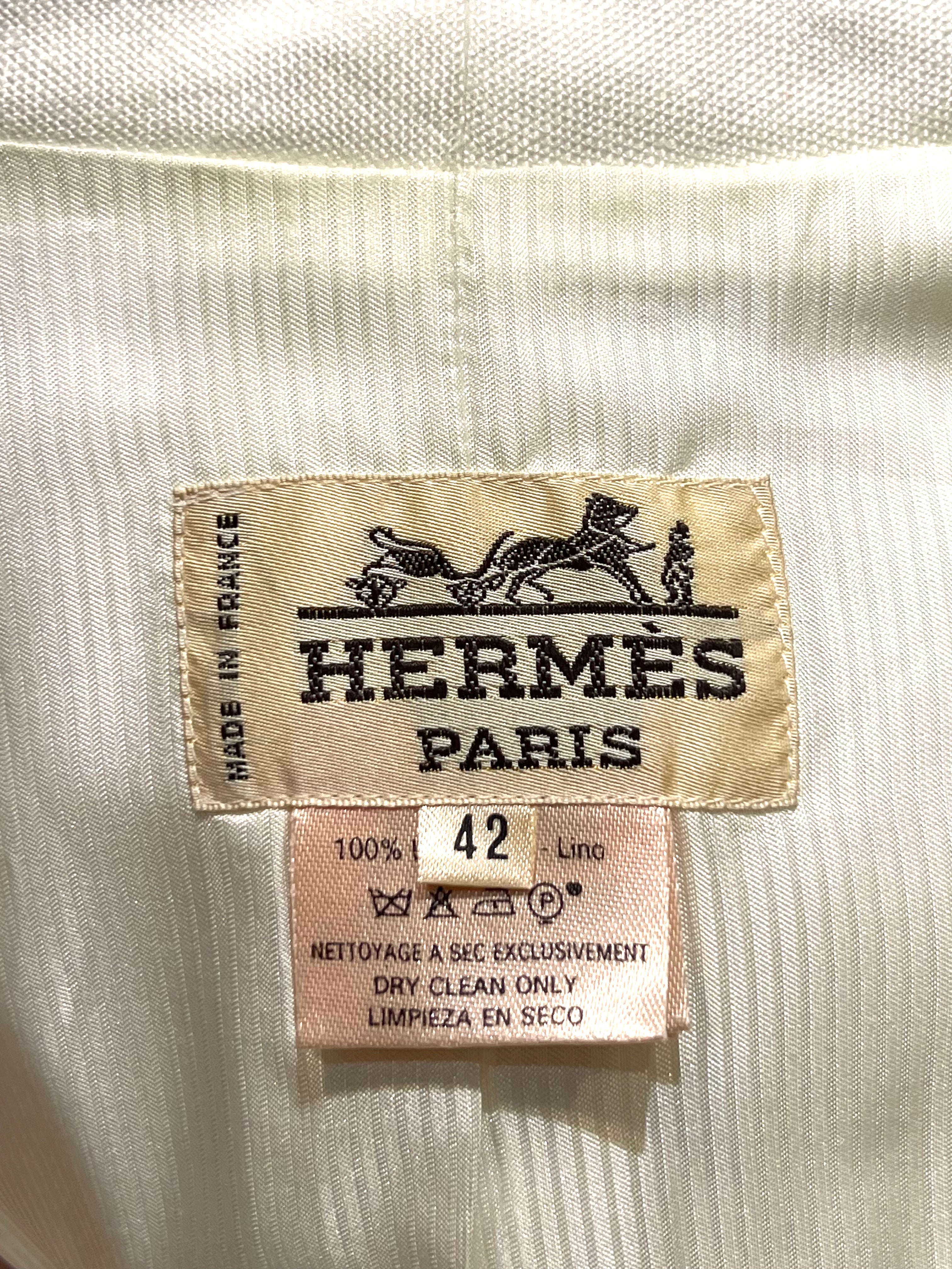 Hermès Late 1970's White Linen Blazer Jacket, label