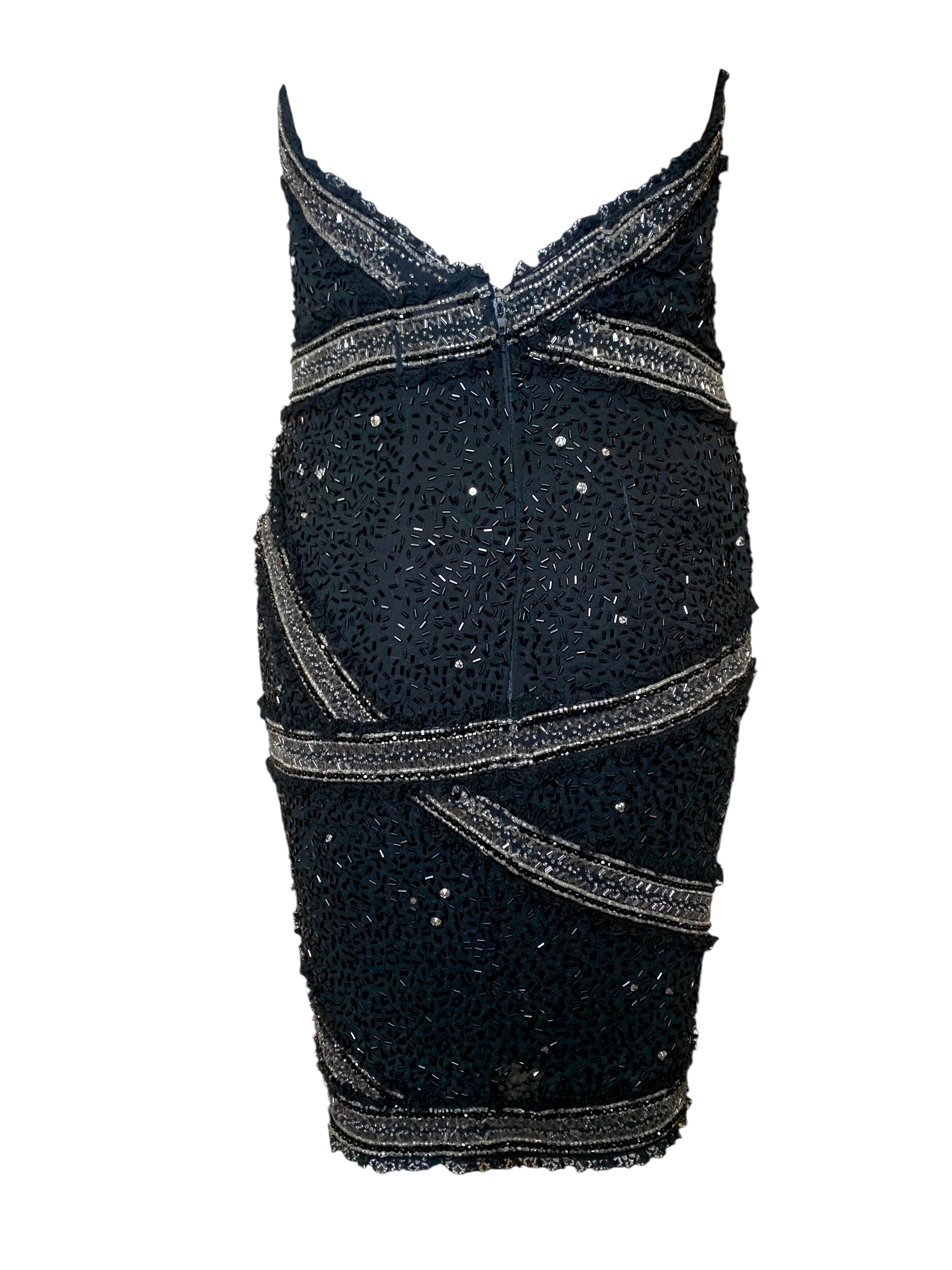  Fabrice 80s Black Strapless Beaded Mini Cocktail Dress BACK 4/6