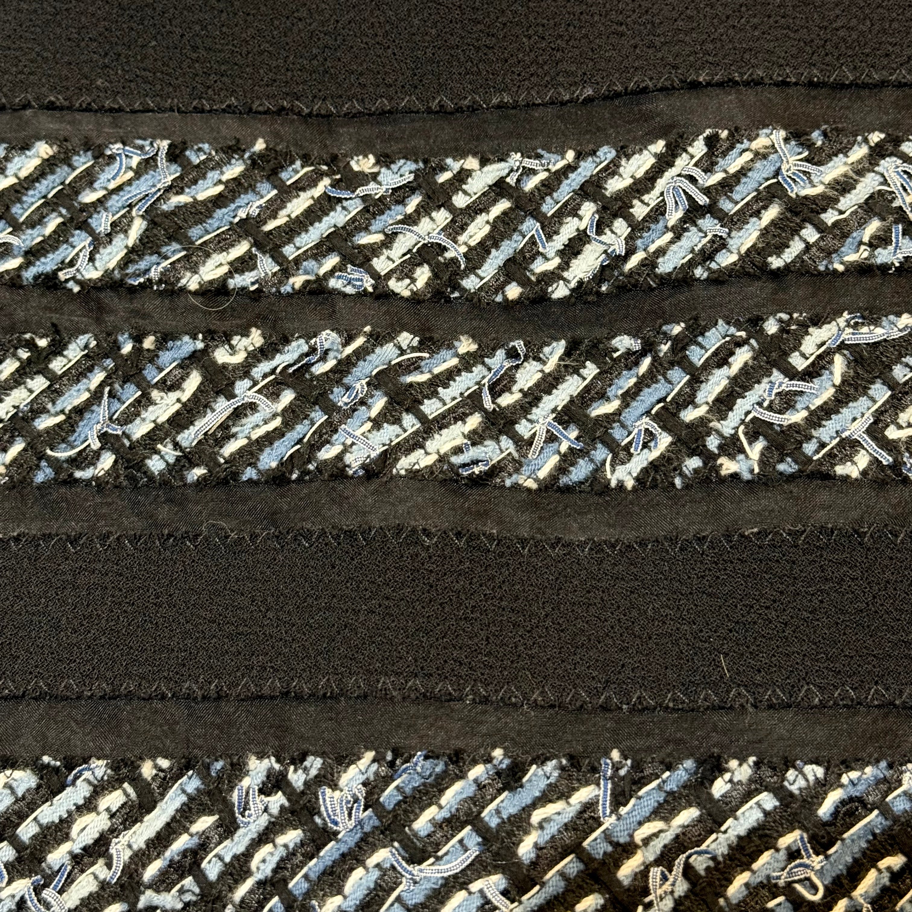 Oscar de la Renta 2000's Black Knit Dress with Tweed Stripe Appliquéd Bands, detail