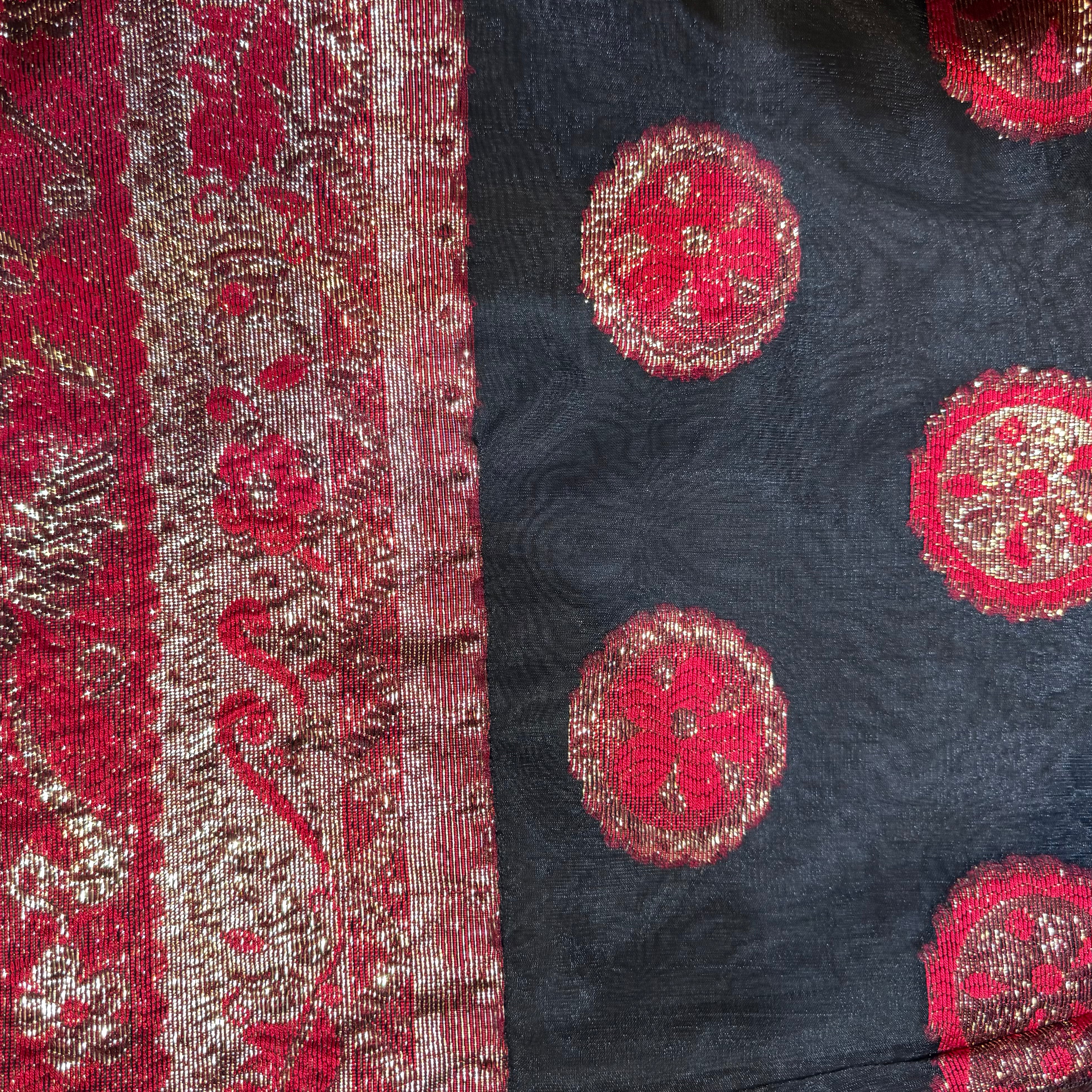 Malcolm Starr 1970s Black, Red and Gold Lurex Dress, detail