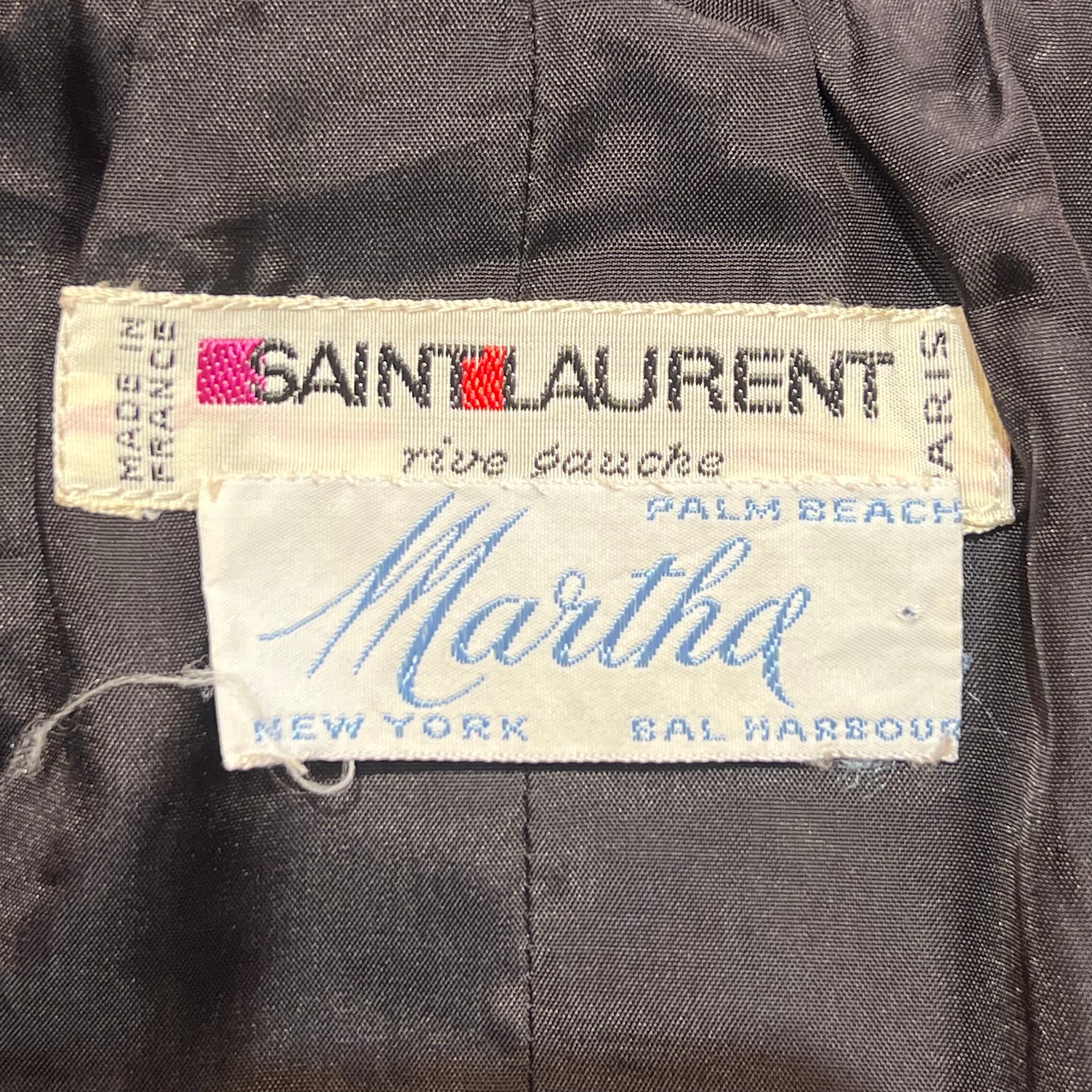 Saint Laurent 1970's Black Wool Gabardine and Faille Skirt Suit, label 2