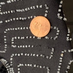 1920's Art Deco Geometric Beaded Black Silk Satin Evening Dress, missing beads 