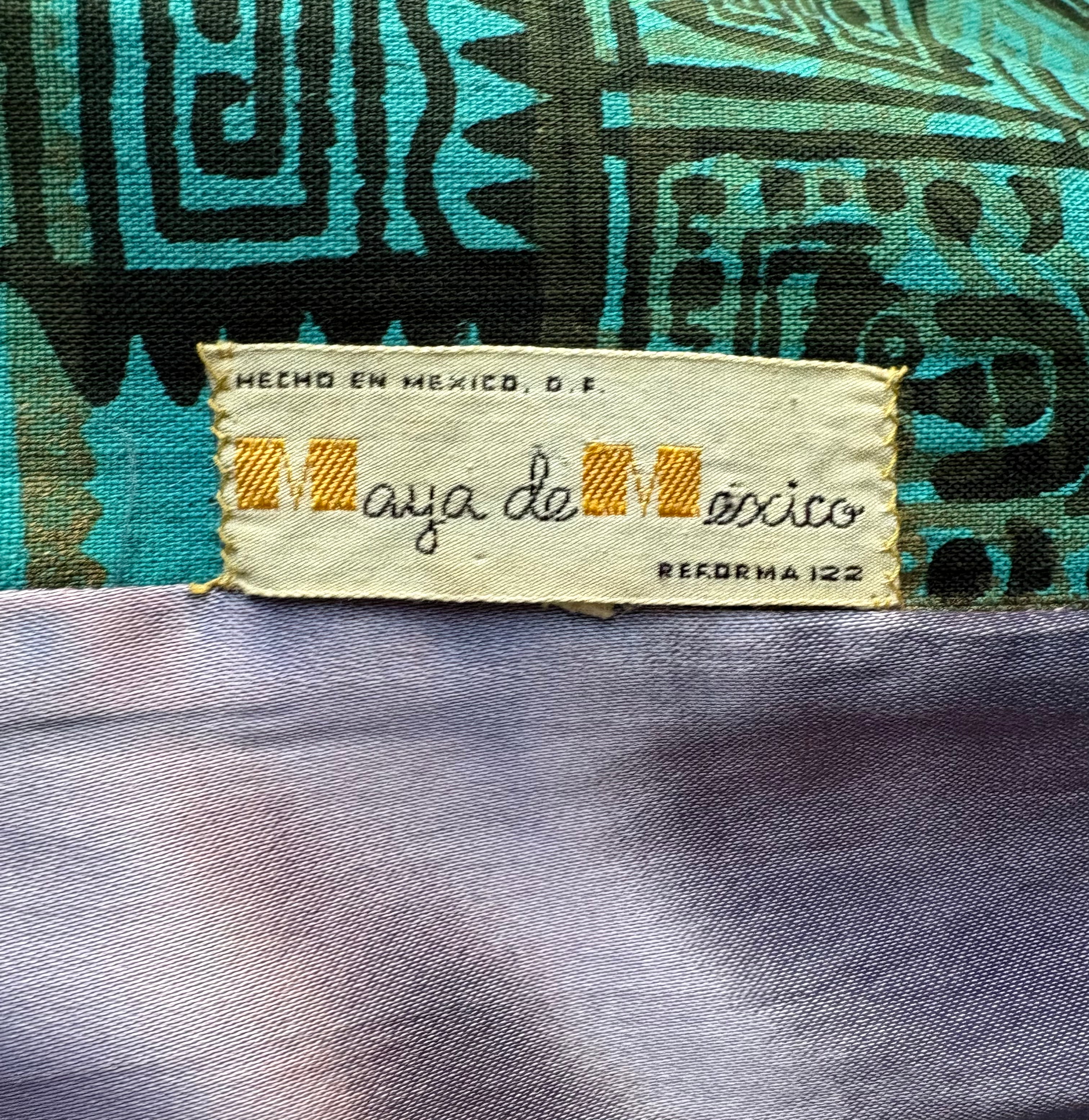 Maya de Mexico Mid Century Teal Printed Resort Duster, label