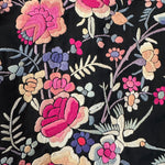 Chinese 1930s Colorful Floral Hand Embroidered Black Silk Jacket DETAIL 5 of 6