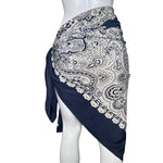 Gucci by Tom Ford Cruise 2004 Paisley Navy Blue and Ivory Large Silk Pareo Scarf, back tied as skirt