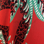 1940's Red Graphic Horse Head Printed Rayon Crepe Dress, water stain 3