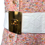 Chanel 1985 Cruise White Quilted Leather Belt with Gold Plated Buckle, on a garment 3