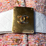 Chanel 1985 Cruise White Quilted Leather Belt with Gold Plated Buckle, close up