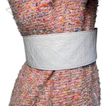 Chanel 1985 Cruise White Quilted Leather Belt with Gold Plated Buckle, on a garment