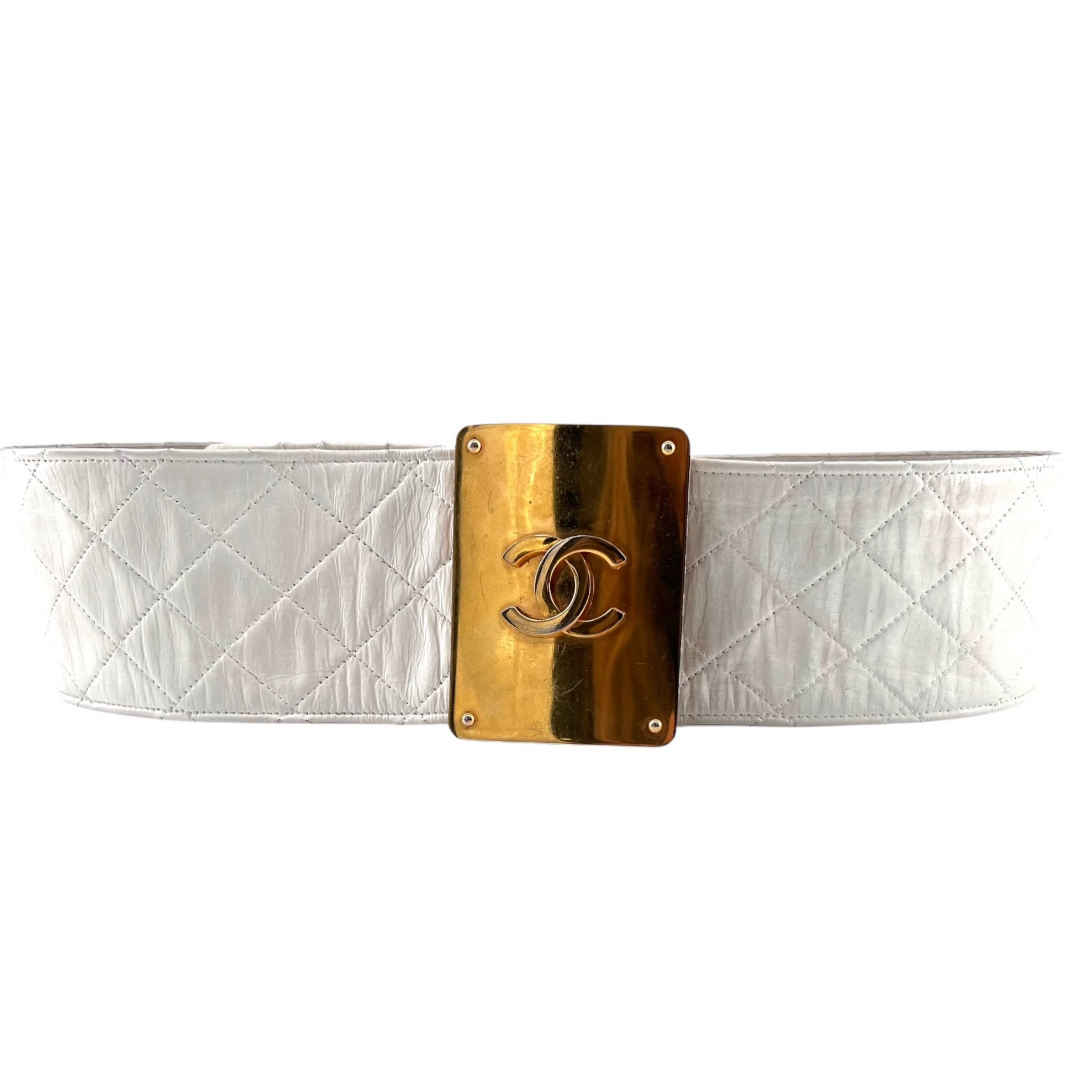 Chanel 1985 Cruise White Quilted Leather Belt with Gold Plated Buckle