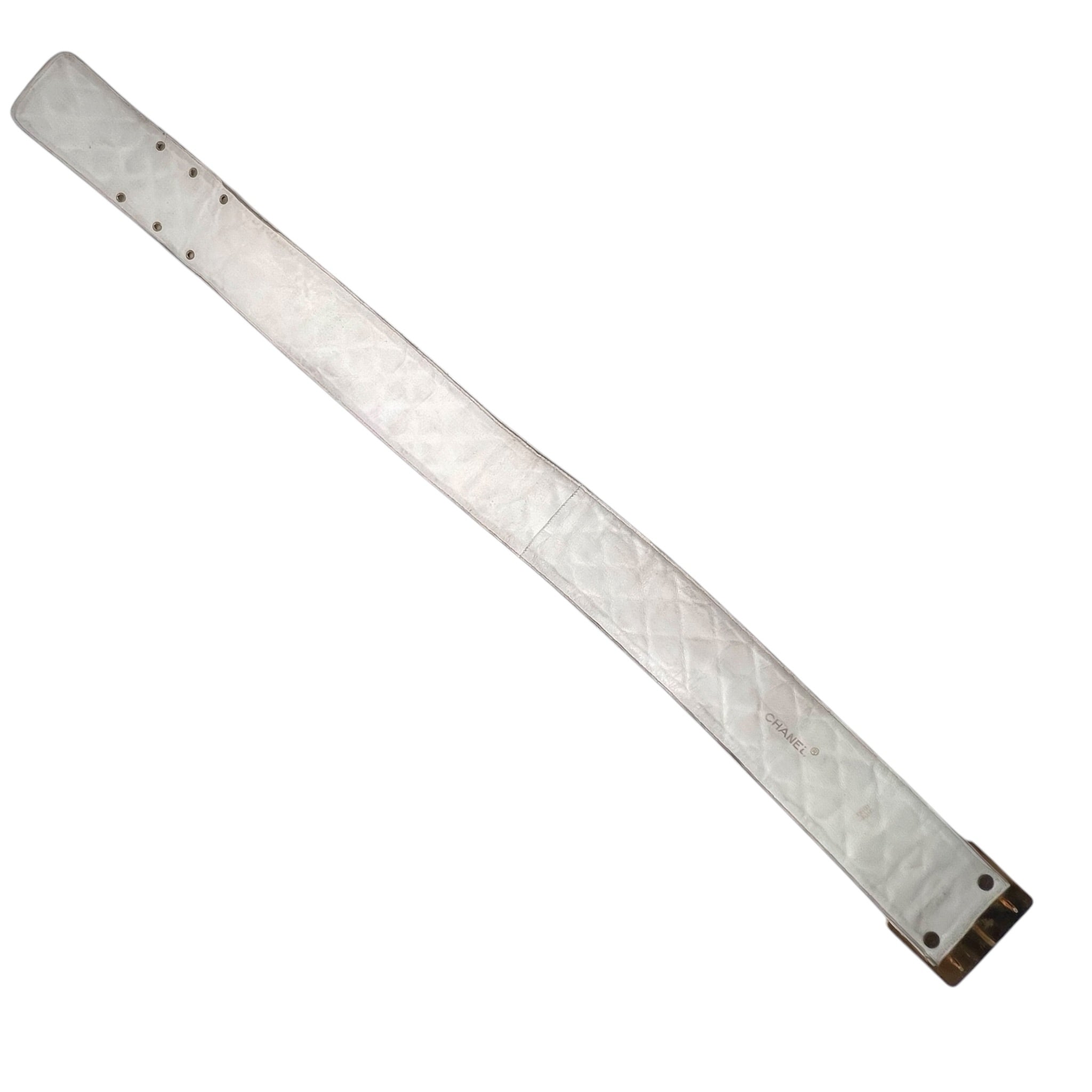 Chanel 1985 Cruise White Quilted Leather Belt with Gold Plated Buckle,inside
