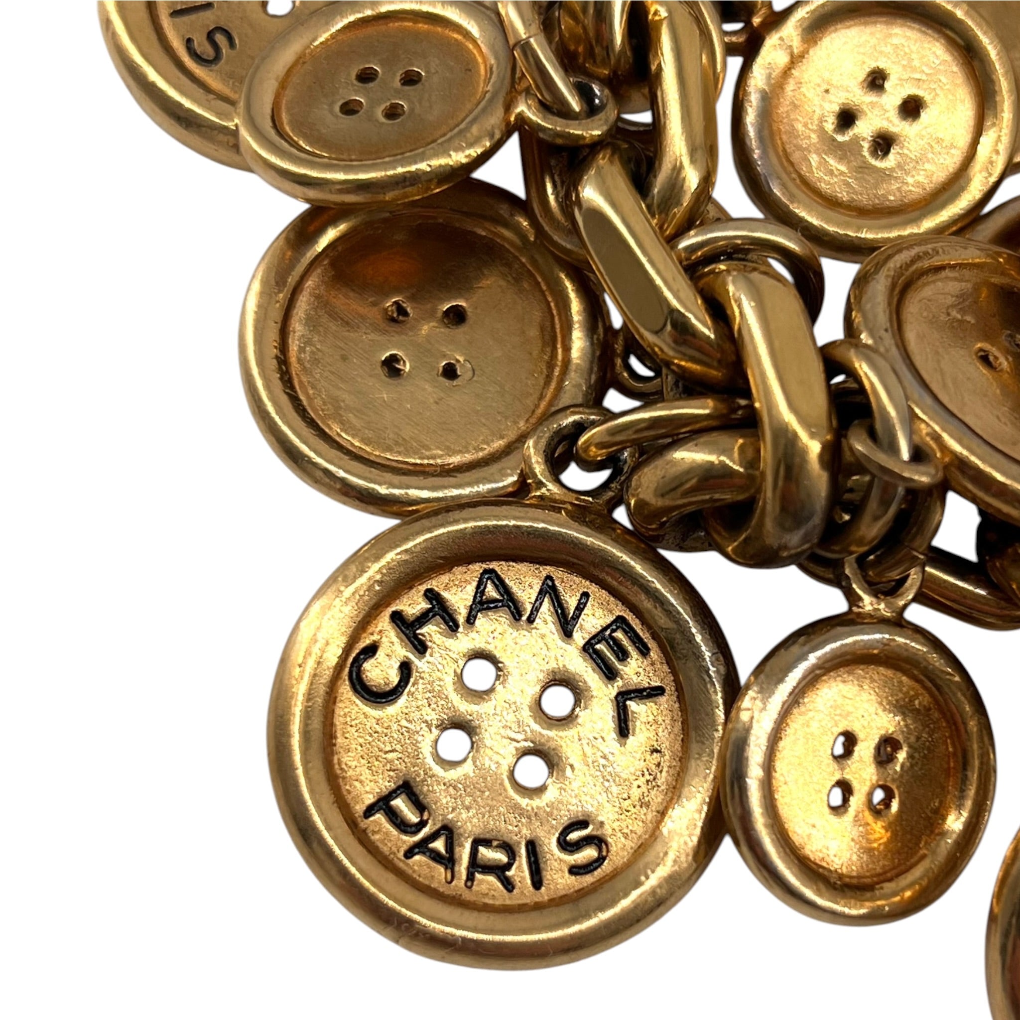 Chanel 1980’s Button Charm Bracelet, close up