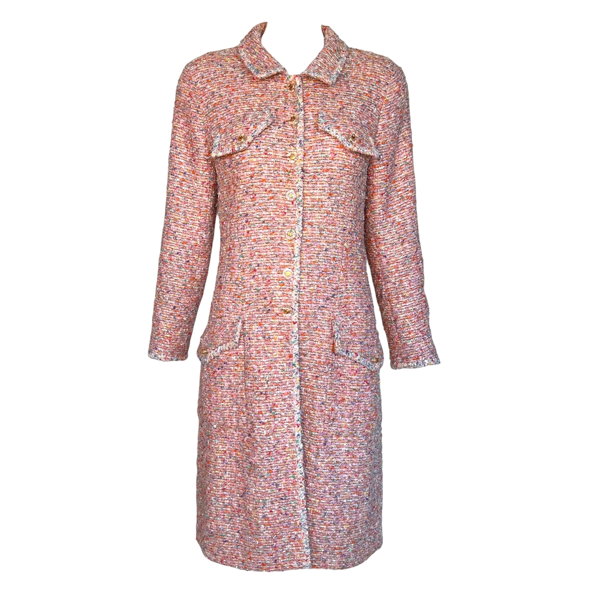 Chanel S/S 1997 Pink Multicolor Metallic Bouclé Tweed Coat