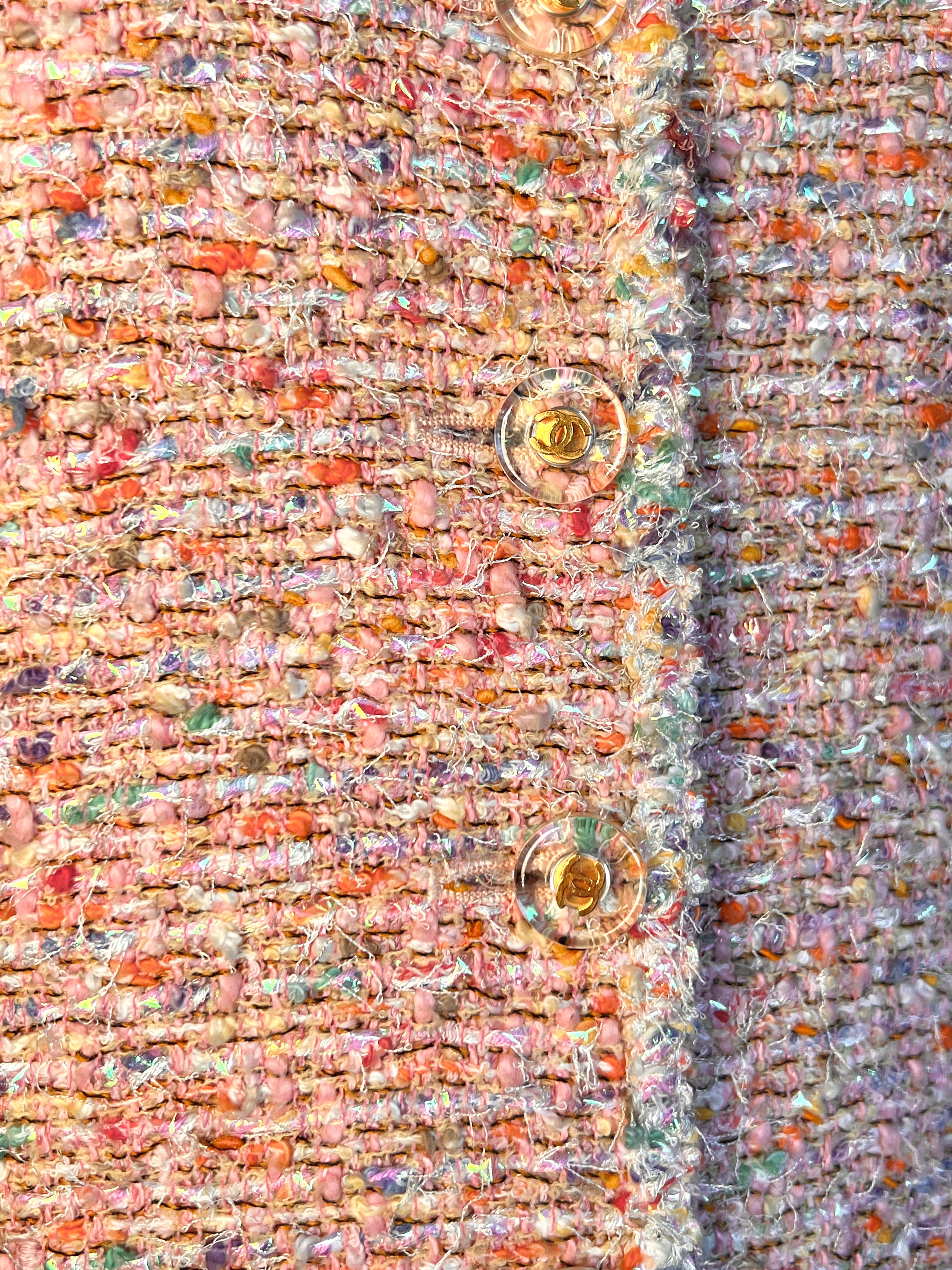 Chanel S/S 1997 Pink Multicolor Metallic Bouclé Tweed Coat,detail