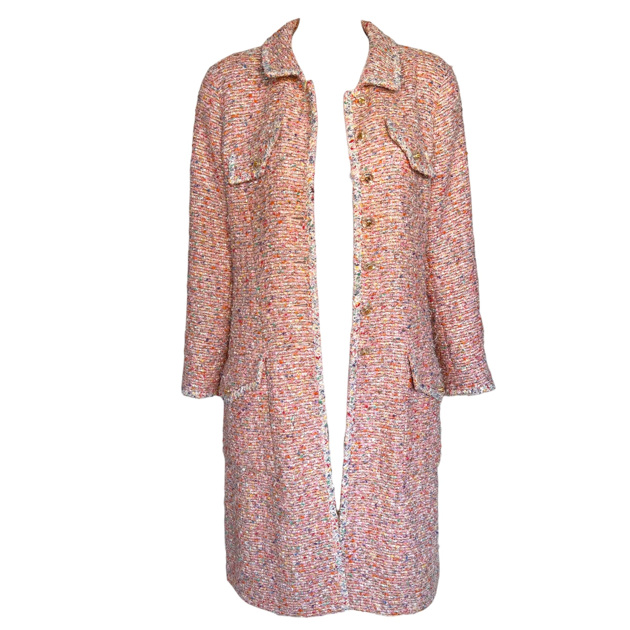 Chanel S/S 1997 Pink Multicolor Metallic Bouclé Tweed Coat, open