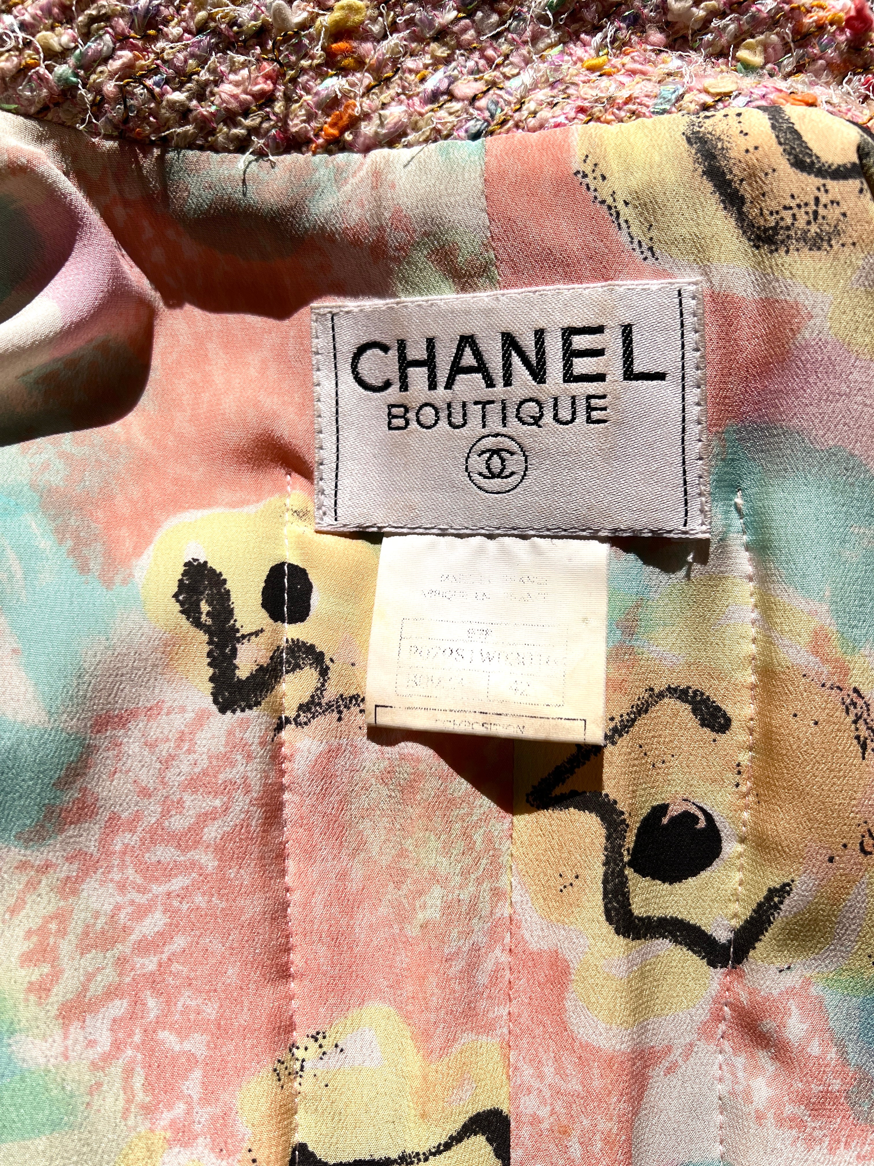 Chanel S/S 1997 Pink Multicolor Metallic Bouclé Tweed Coat, label