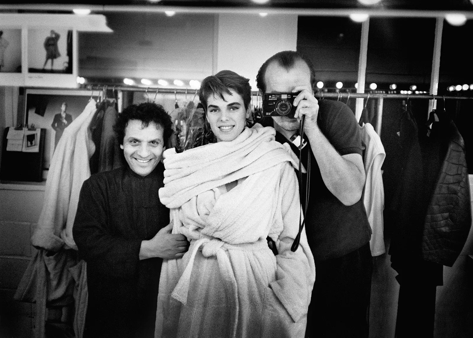 Azzedine Alaïa, Maria Johnson, and Peter Lindbergh, Paris, 1984. 
Photograph by Peter Lindbergh. Courtesy of the Peter Lindbergh Foundation, Paris.