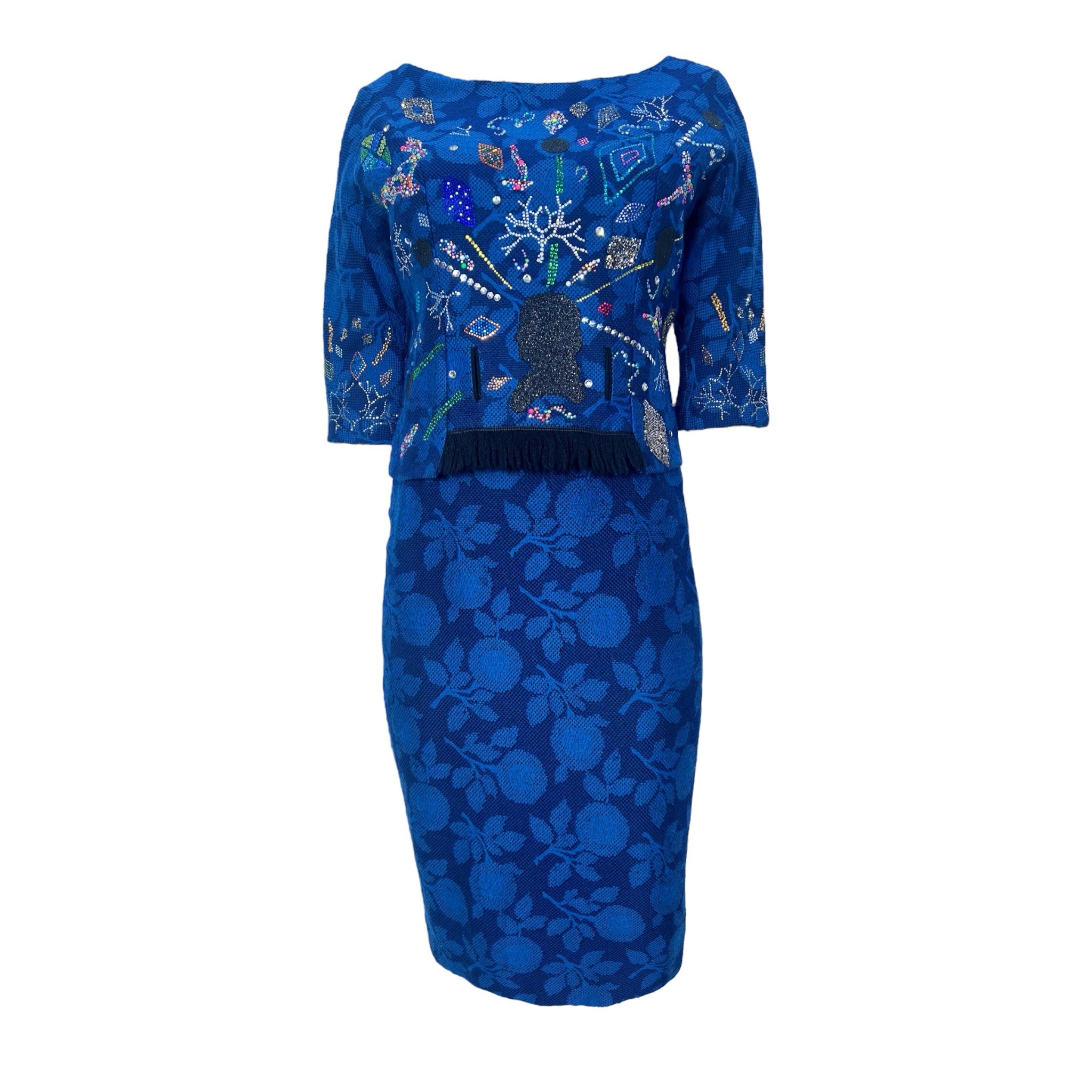 LIBERTINE Repurposed 1960s Blue Jacquard Cocktail Dress