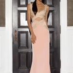 Lorena Sarbu Couture F/W 2014 Blush Pink Gown with Silver Beaded Cut Outs, runway