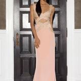 Lorena Sarbu Couture F/W 2014 Blush Pink Gown with Silver Beaded Cut Outs, runway