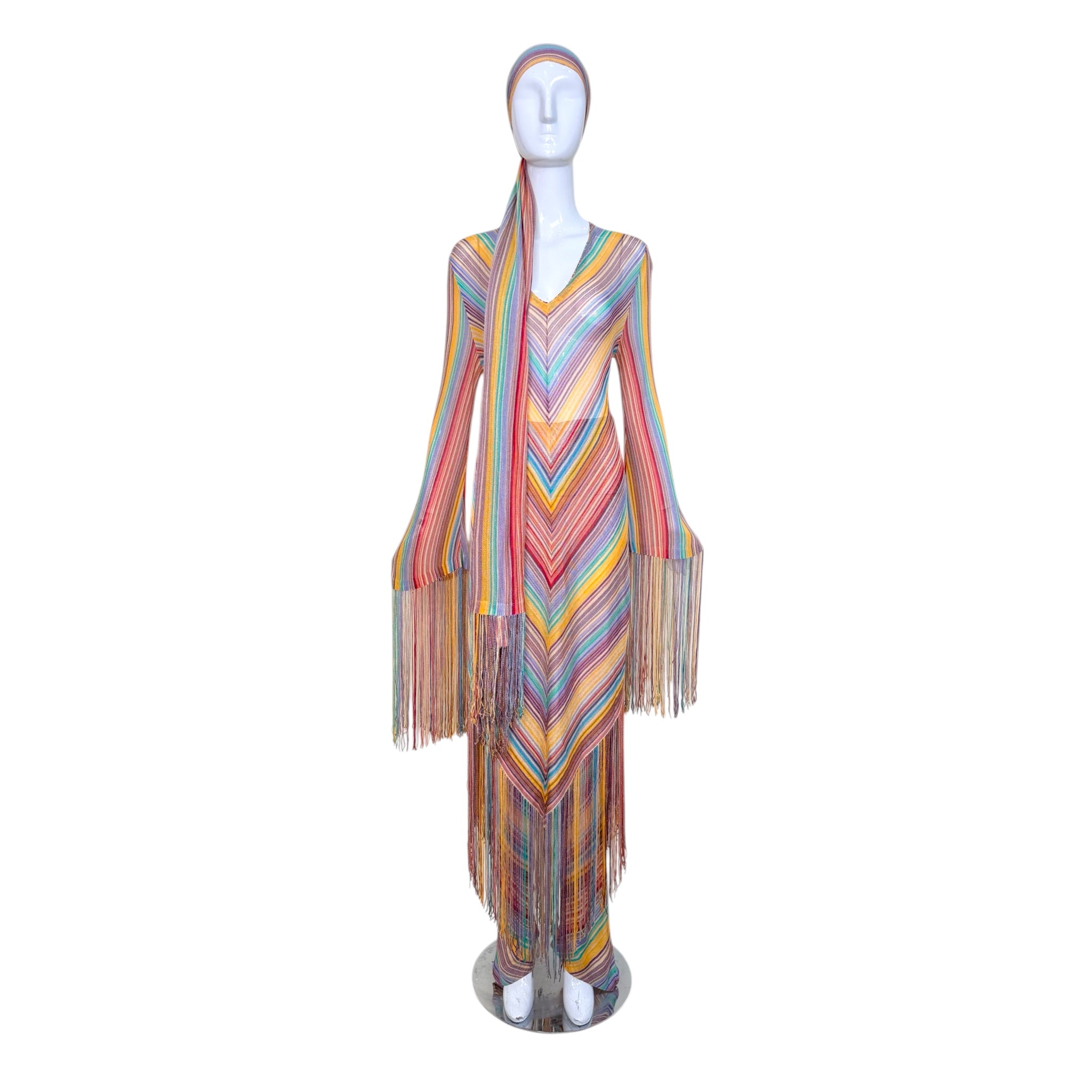 Missoni S/S 1997 Striped Fringed 3 Piece Knit Rayon Ensemble