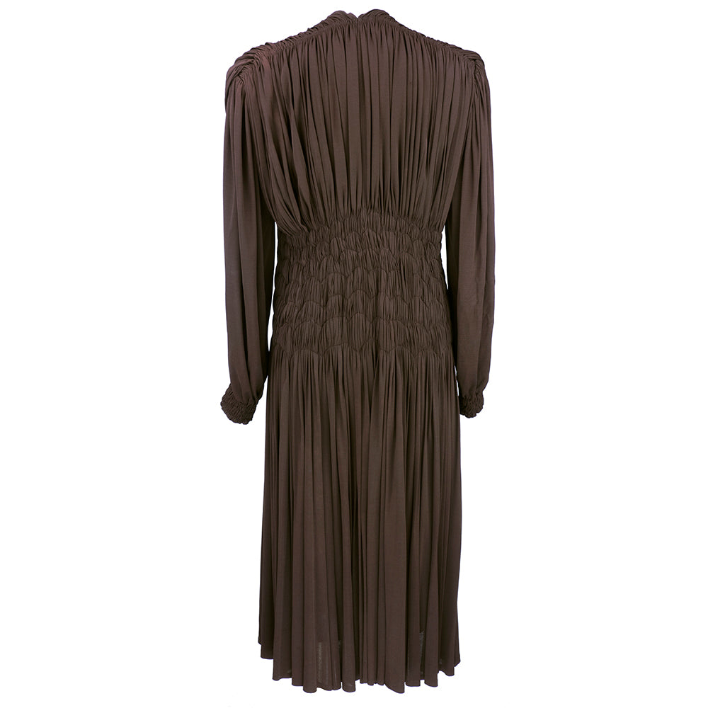 Madame Grès Haute Couture 1940's Brown Hand Smocked Matte Jersey Dress, back
