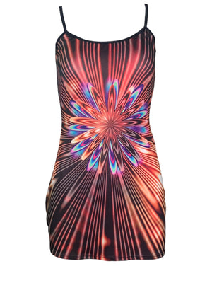  90s  Body Con Psychedelic Firework Tank Dress FRONT 1 of 4