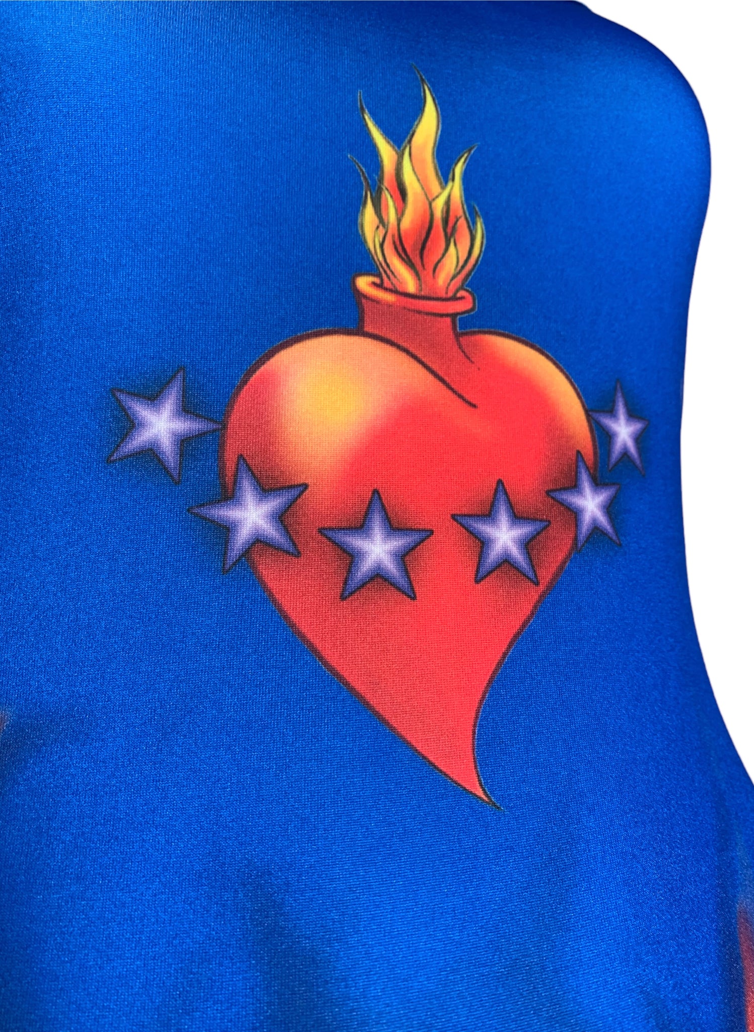 Secret Mirror 90s Body Con Blue Flaming Heart Dress DETAIL 3 of 5