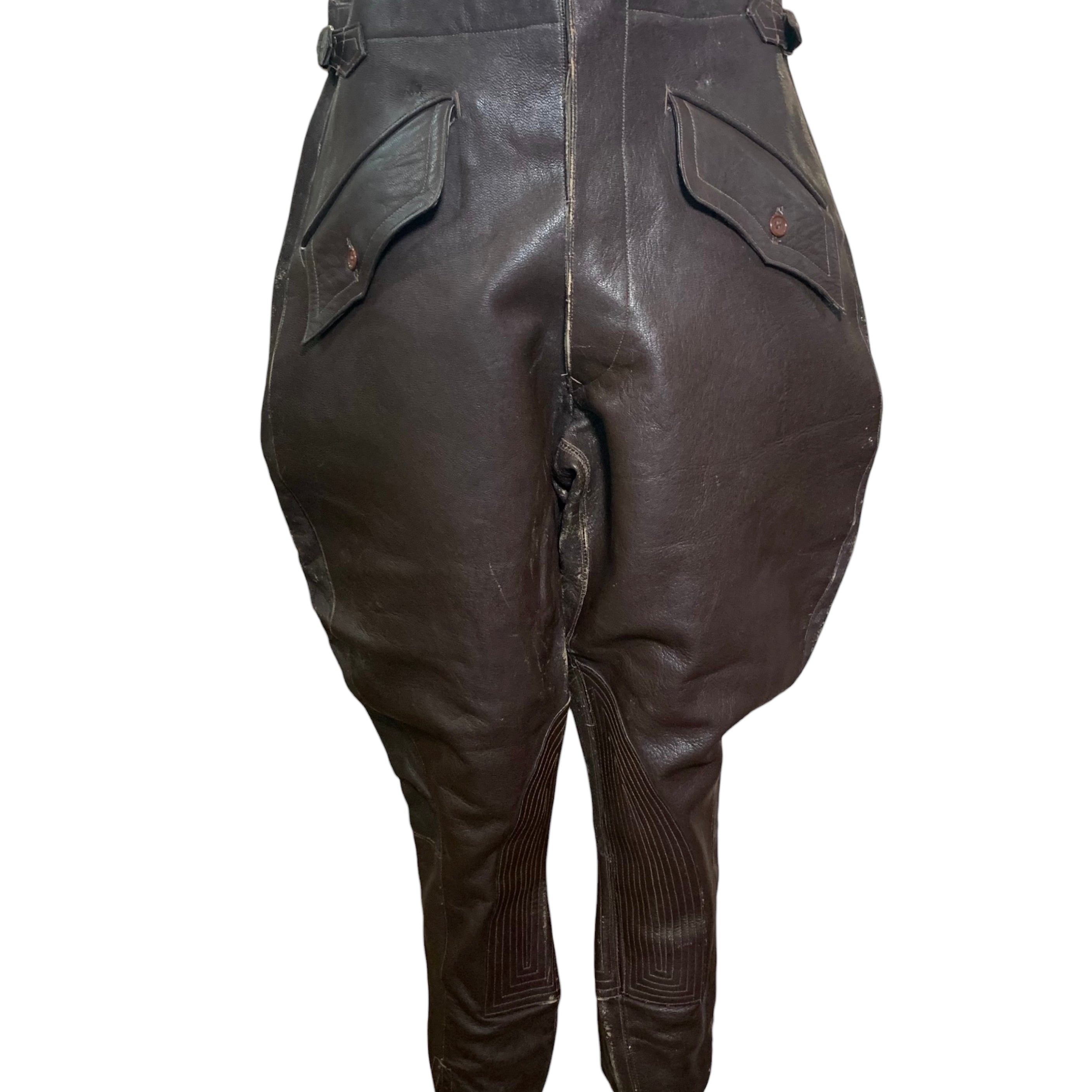 20s Rare Brown Leather Motorcycle Pants FRONT 1 of 5