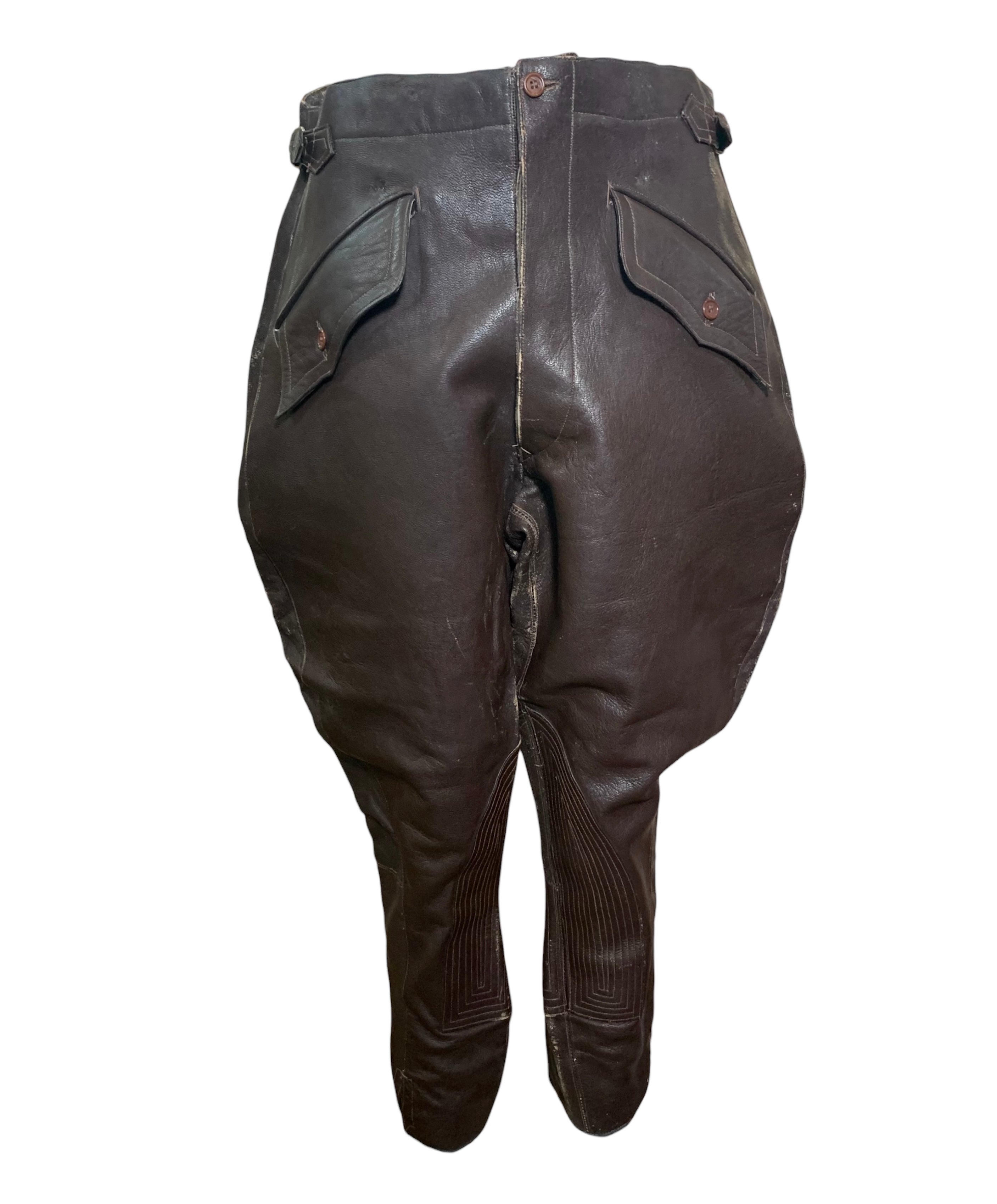 20s Rare Brown Leather Motorcycle Pants FRONT 1 of 5