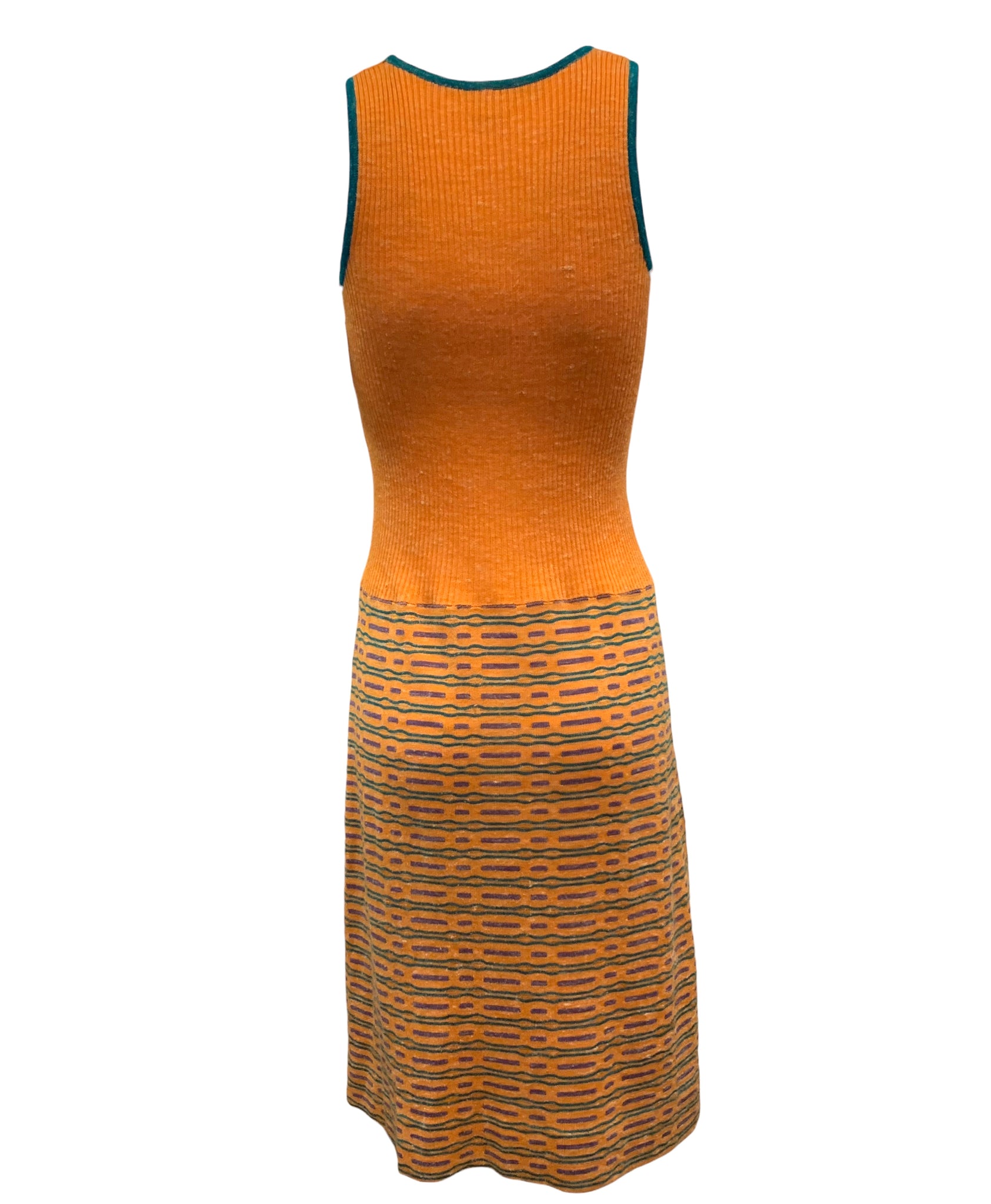 70s Ora European Knit Orange and Green Lightweight Knit Tank Dress BACK 3 of 5